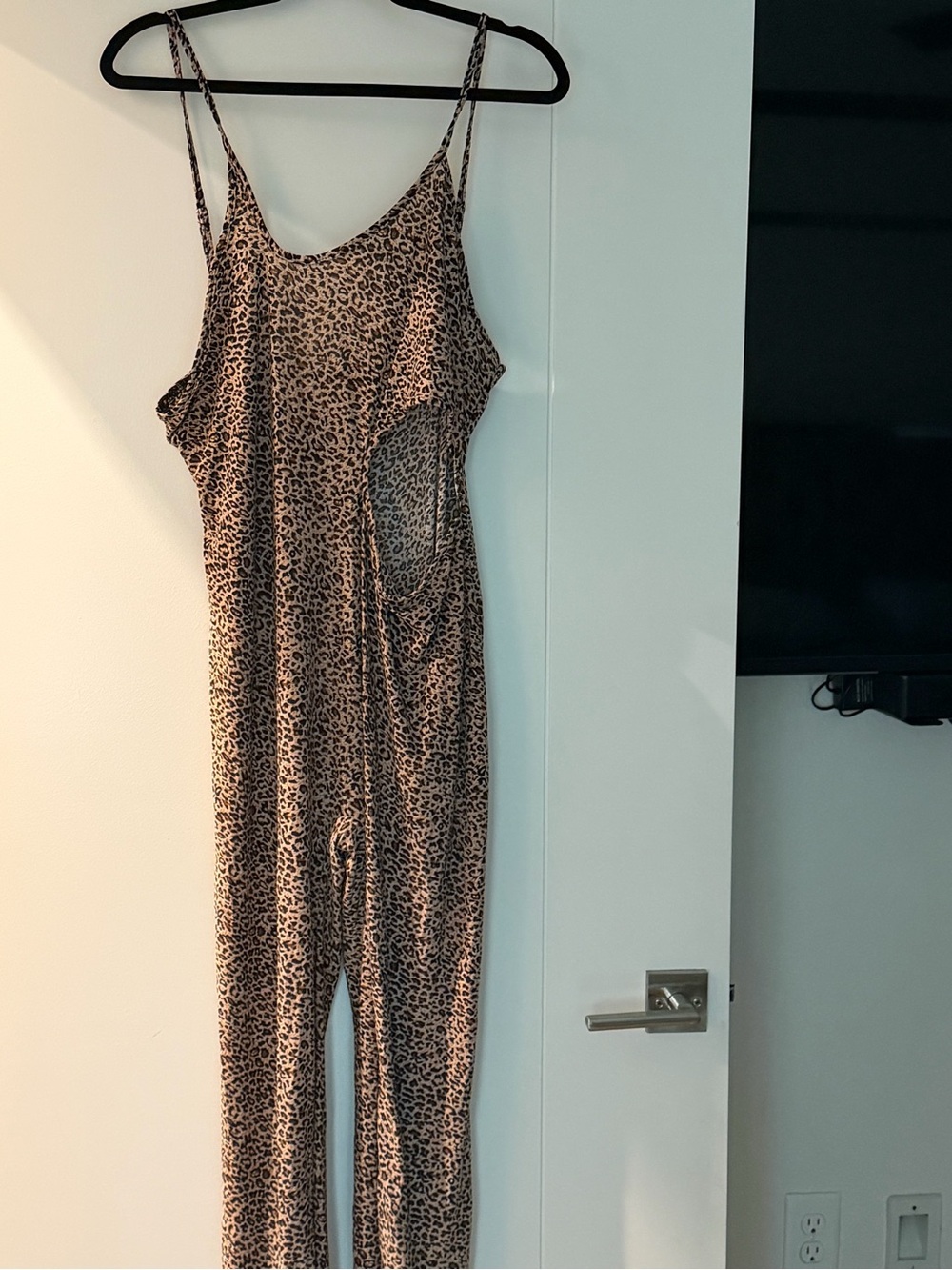 SHEIN Brown Leopard Print Spaghetti-Strap Jumpsuit